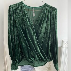 Anthropologie Green Velvet Wrap Top, S
